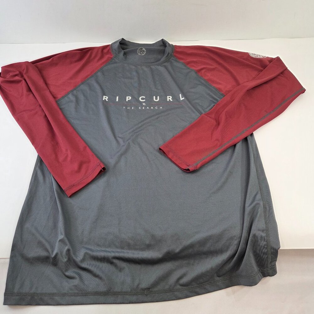 Ripcurl Mens Rash Sun Guard Shirt Long Sleeve Size Medium UPF 50+ Red Grey